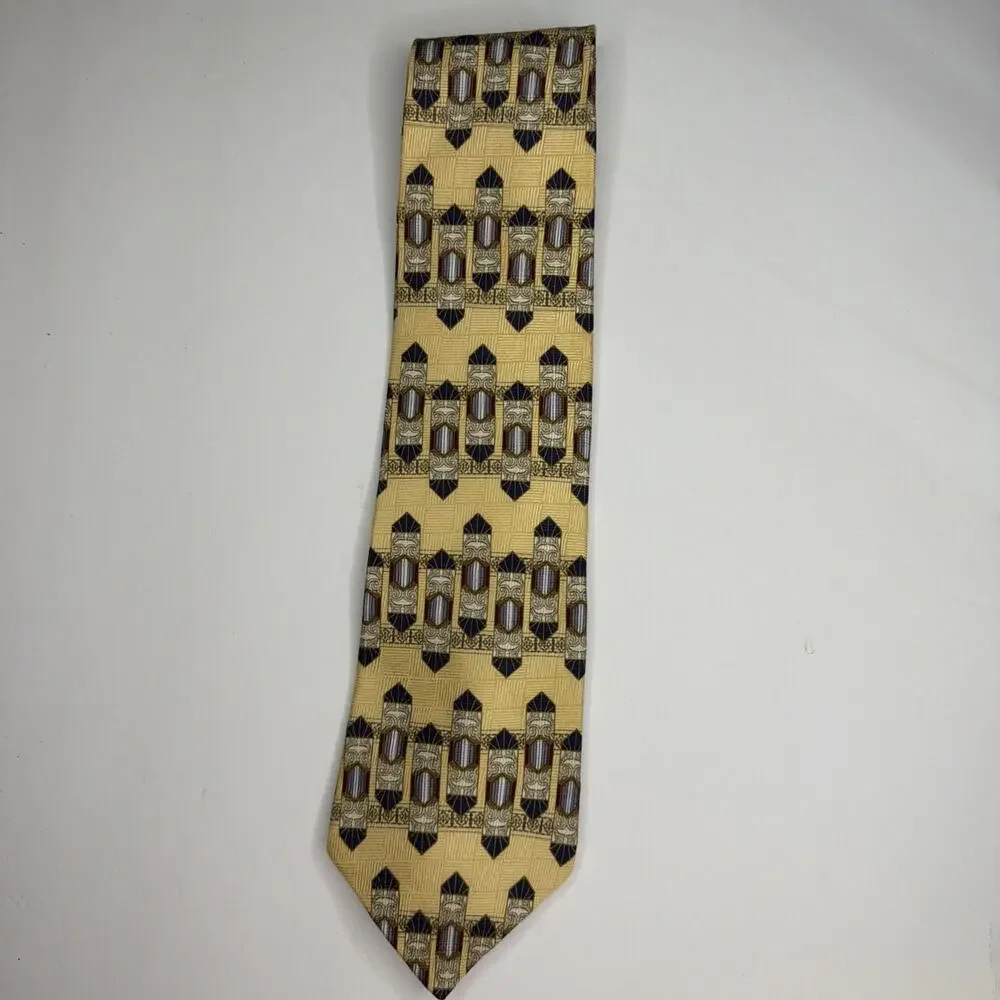 Bill Blass Black Label Men’ Tie 100% Silk Gold Burgundy Geometric Medallion Gift